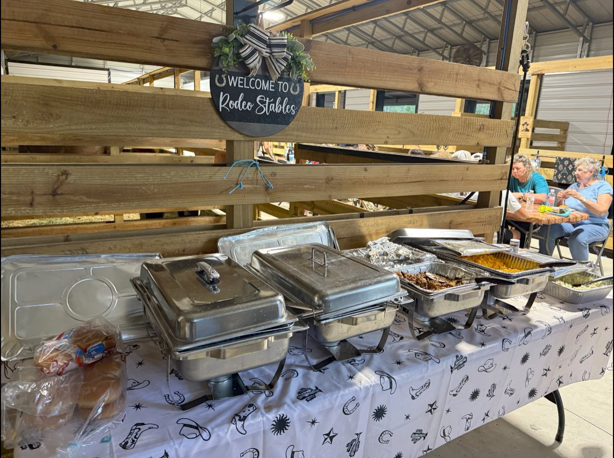 Food and catering setup for a private event at Rodeo Stables in Ormond Beach, Florida